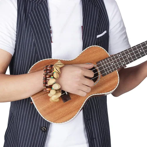 Vista 7 de Pulsera tobillera con sonajero de semillas de Cacho, 2 PCS pulsera africana shaker de cáscara de nuez, accesorios de percusión natural, instrumento