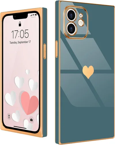 Vista 75 de Compatible con iPhone 12 Funda Rectangular Bonita Chapado Dorado Lujo Corazón de Amor Funda de Teléfono para Mujeres Niñas A Prueba de Golpes