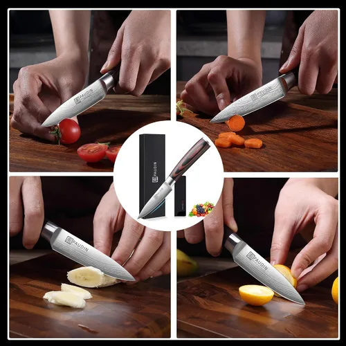Vista 6 de PAUDIN Cuchillo de pelar, cuchillo de fruta de 3.5 pulgadas, cuchillo de pelar forjado de acero inoxidable de alto carbono 5Cr15Mov, cuchillo