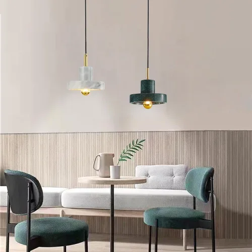 Vista 4 de Natural Stone Marble Pendant Light Round Brass Hanging Lamp Fixtures Modern Dining Room Lighting Chandeliers E27/E26 Sockets Nordic Minimalist Green