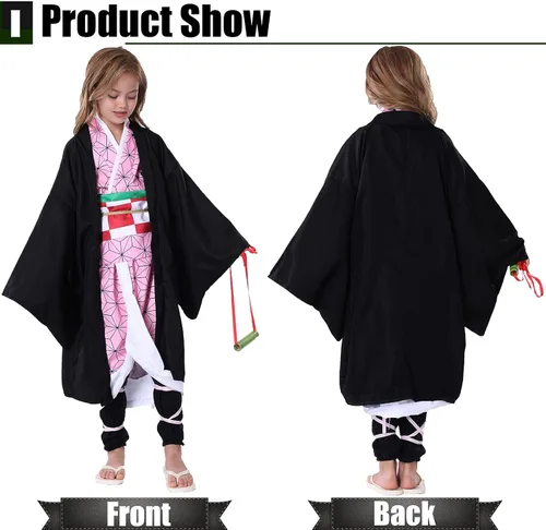 Vista 4 de Deaboat Disfraz de cosplay negro, bata kimono, uniforme con conjunto completo de cosplay para niñas, niños y adultos