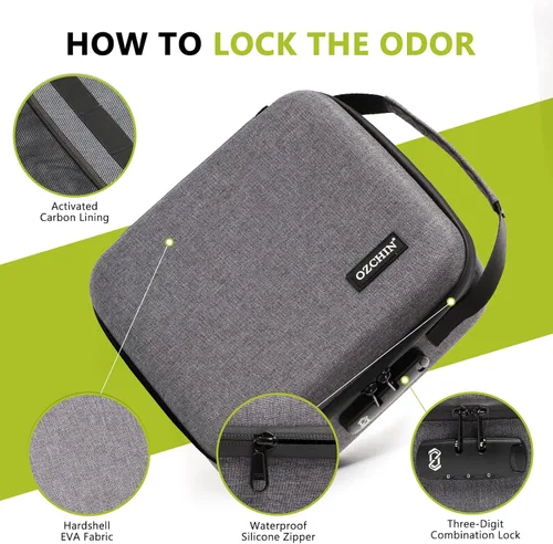 Vista 4 de OZCHIN Bolsa de EVA dura de protección portátil a prueba de olores con cerradura de combinación, gran regalo para hombres o mujeres (gris) Estuche
