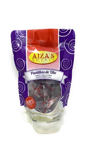 Vista 2 de Aizas Sweets, Pastillas de Ube - Caramelo de leche masticable con ñame morado (paquete de 3), importado de Filipinas, 4.72 onzas (cada uno)