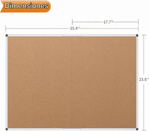 Vista 2 de VIZ-PRO Tablero de anuncios de corcho/tablón de anuncios plegable, 36 x 24 pulgadas, marco de aluminio plateado