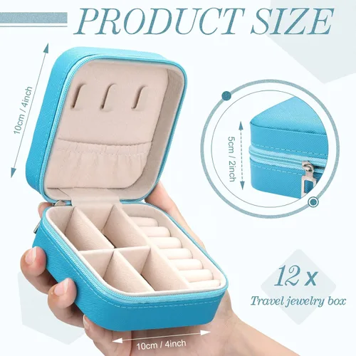 Vista 2 de Yinkin 12 piezas de mini joyero de viaje para propuesta de dama de honor, cajas de regalo pequeñas organizador de joyas de piel sintética, caja