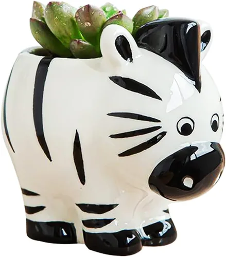 Vista 3 de DIYOMR Bonita maceta de cerámica de animales, maceta pequeña para suculentas, maceta con forma de dibujos animados para plantas pequeñas, cactus