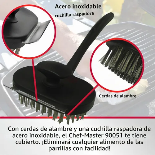 Vista 3 de Chef-Master 90051 Char-Broiler BBQ Grill Brush Mango extra largo de 17 pulgadas Cerdas de alambre duraderas Mango doble de agarre extra