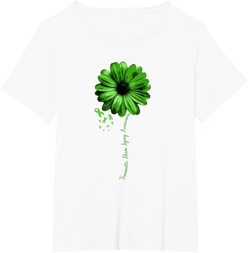 Vista 59 de Camiseta de conciencia de lesiones cerebrales traumáticas con cinta verde guerrero, Negro, S