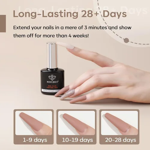 Vista 5 de Modelones - Juego de pegamento en gel para uñas de 9 en 1 con cepillo, gel de uñas de 15 ml para strass, gel de base, kit de gel de uñas de arte