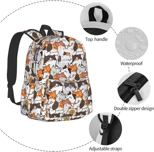 Vista 5 de Mochila Escolar Ligera Bolsa de Libros Mochila de Día Casual para Niñas Niños Mujeres Hombres Viaje Laptop 16 Pulgadas, Gato, Mochilas Daypack