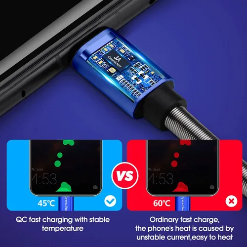 Vista 4 de Paquete de 3 unidades de 6 pies [1.82 m] Cable de carga compatible con Samsung Galaxy S9, S10, S8 Plus (3 A, carga rápida), cable TPE USB C, USB A
