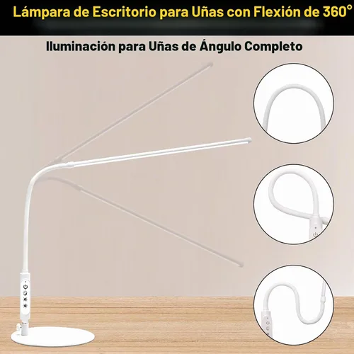 Vista 4 de CGBE Lámpara de escritorio LED: lámpara de uñas ajustable de 360° para escritorio con 3 modos de color y 5 niveles de brillo, lámpara de uñas