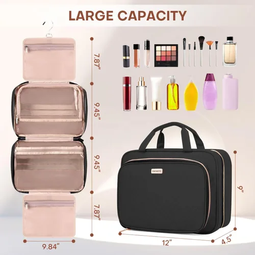 Vista 2 de BAFAMYE Neceser de viaje de 8 litros con organizador de joyas para mujer, bolsa de cosméticos de maquillaje resistente al agua de 2.1 galones