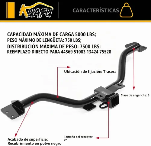Vista 3 de KUAFU Enganche de remolque Clase 3 de 2'' compatible con Buick Enclave 2008-2017 Chevrolet Traverse 2009-2017 GMC Acadia Limited 2007-2017 Saturn