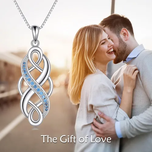 Vista 6 de YFN Collar con colgante de ópalo creado con nudo celta irlandés, collares negros de plata esterlina para mujeres y hombres de 18 pulgadas