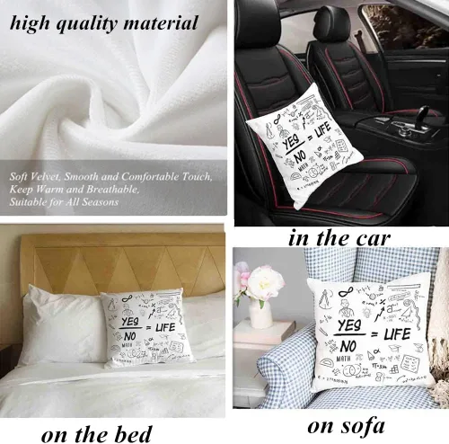Vista 5 de Fundas de almohada de matemáticas en blanco y negro de 16 x 16 pulgadas, fundas de almohada blancas escritas a mano con texto matemático