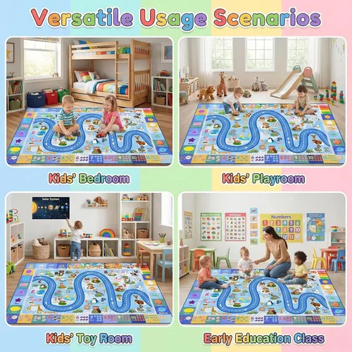 Vista 3 de Alfombras infantiles para sala de juegos, 5 x 7 pies, alfombra educativa del alfabeto ABC con números de las estaciones, alfombras ABC para niños