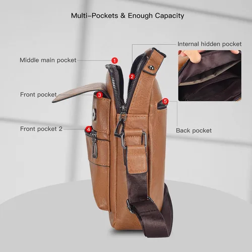 Vista 5 de Bolso cruzado pequeño para hombre, de piel sintética, bolso de mensajero, bolsa cruzada, bolsa de hombro, bolsa de pecho, trabajo, viajes al aire