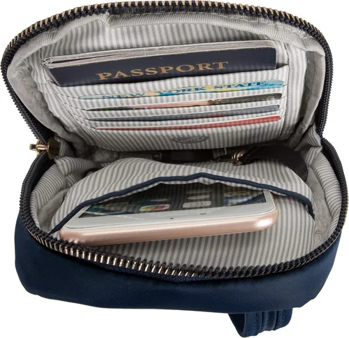 Vista 8 de Travelon Bolsa cruzada para teléfono antirrobo para mujer, Zafiro, talla única , Travelon Bolso bandolera antirrobo para teléfono