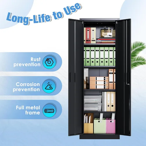 Vista 7 de Aobabo 24" W Metal Storage Cabinet with Locking Doors and Adjustable Shelves,Black