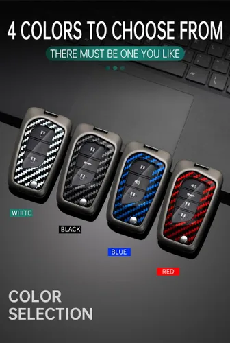 Vista 4 de ontto Funda para llave de automóvil compatible con llavero plegable Toyota, soporte de metal con patrón de carbono para Fortuner Tundra Camry RAV4