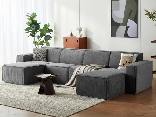 Vista 15 de LINSY HOME Sofá Seccional Modular, Sofá Sin Huesos en Forma de L de 105", Sofá de 3 Asientos con Otomana Móvil, Sofás Seccionales Nube de Pana