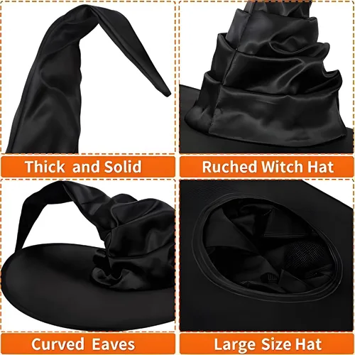 Vista 3 de Roontin Sombrero de bruja de Halloween con colgante de araña y murciélago, elegante accesorio de disfraz para mujer