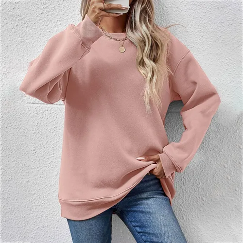 Vista 3 de Sudaderas de gran tamaño para mujer, ajuste holgado, cuello redondo, suéter casual de manga larga