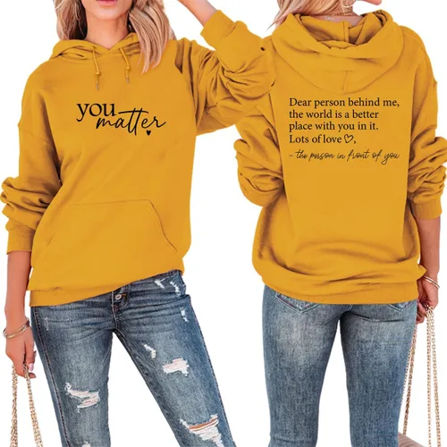 Vista 2 de Sudaderas con capucha para mujer, con estampado de letras, motivacionales, de manga larga, casual, con cordón