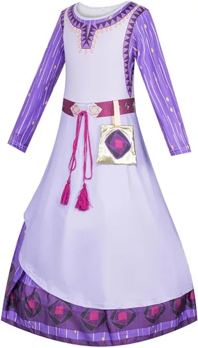 Vista 3 de Wish Asha - Disfraz para niñas, vestido de princesa cosplay con aretes de cinturón para fiesta de cumpleaños de Navidad