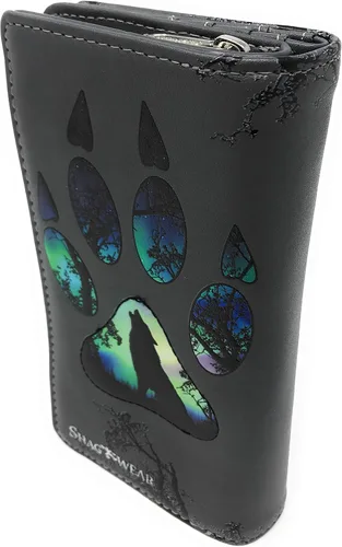 Vista 5 de Shag Wear Wolf Paw - Cartera grande de animales para mujeres y adolescentes, piel sintética vegana de 7 pulgadas, color gris oscuro, Gris, Moderno