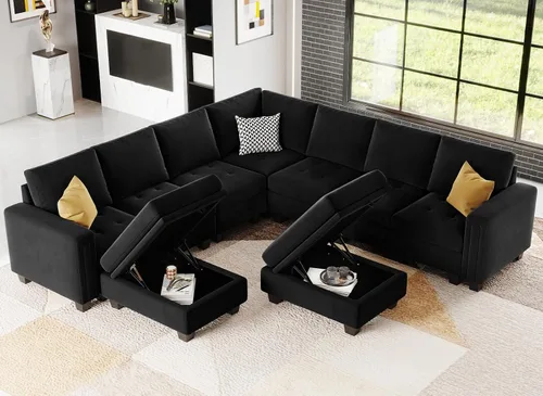 Vista 3 de Belffin Juego de sofá modular de terciopelo de gran tamaño de 8 asientos con almacenamiento otomano en forma de U, sofá modular convertible