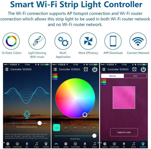 Vista 3 de iNextStation - Controlador LED Inteligente RGB WiFi con Salida de 4 Pines Compatible con Alexa/Google Home Assistant/IFTTT para Android/iOS