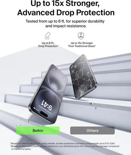 Vista 3 de Belkin ScreenForce - Protector de pantalla de vidrio templado para iPhone Air, resistente a los arañazos con bandeja de fácil alineación incluida