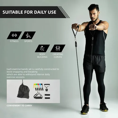 Vista 4 de Fitvids Juego de bandas de resistencia – Bandas de ejercicio de 5 niveles para fitness en casa, terapia física y entrenamiento de fuerza