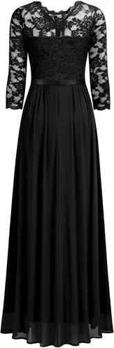 Vista 7 de Miusol Vestido largo formal de dama de honor con encaje floral y manga 34 para mujer
