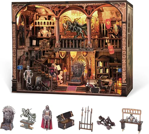Vista 11 de Nookmaster Kit de rincón de libros – Biblioteca clásica en miniatura para casa de muñecas para libros con luces LED, regalo creativo de bricolaje