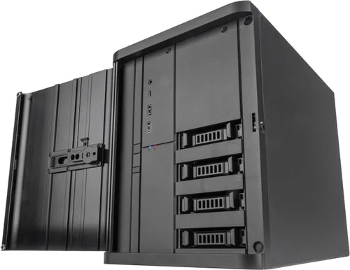 Vista 8 de SilverStone Technology CS240 Chasis NAS Mini-ITX de 4 bahías U.2 Tri-Mode Hot-Swap de alto rendimiento, SST-CS240B