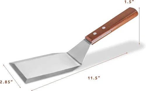 Vista 3 de Bellemain Espátula de acero inoxidable Turner resistente con bordes biselados y mango de madera dura Espátula de metal grande para sartén
