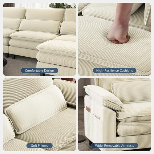 Vista 7 de Sofá de compresión modular moderno en forma de U – Sofá nube, asiento profundo de 156.3 pulgadas con 6 asientos con 2 otomanas, 4 cojines y funda