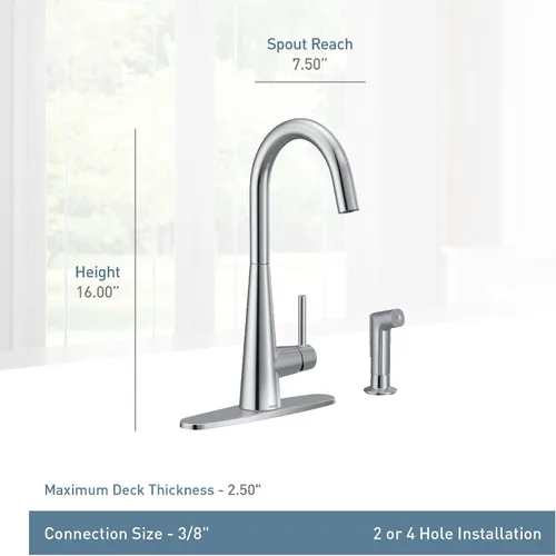 Vista 4 de Moen 7870 Elegante grifo de cocina de arco alto con rociador lateral, cromado