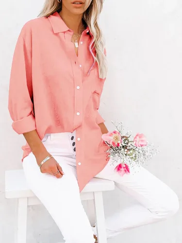Vista 2 de siliteelon Womens Button Down Shirts Cotton Dress Shirts Long Sleeve Blouses V Neck Solid Casual Tunics Tops with Pockets