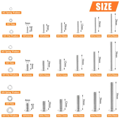 Vista 4 de HELIFOUNER 1500 piezas M2 M3 M4, cabeza de botón de acero inoxidable 304, tornillos métricos, pernos, arandelas, tuercas, kit surtido de accesorios