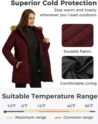 Vista 4 de Wantdo Abrigos de invierno acolchados para mujer con capucha removible