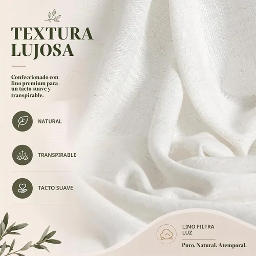 Vista 5 de Hokibero Cortinas de lino natural de 96 pulgadas de largo para sala