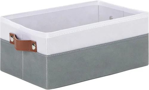 Vista 37 de DULLEMELO Cesta de almacenamiento pequeña para estantes, pequeña cesta plegable de tela rectangular para estantes, armarios, guardería, hogar Beige
