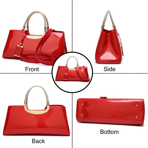 Vista 7 de XingChen Bolso brillante de las mujeres del bolso del bolso de la manija superior del cuero de la patente del bolso estructurado del bolso del bolso