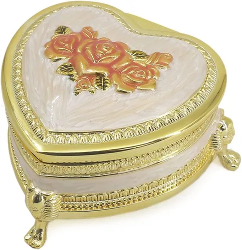 Vista 28 de ROSIKING Caja de música de aleación de metal en relieve en forma de corazón azul, caja musical antigua para joyería con cuerda, regalos