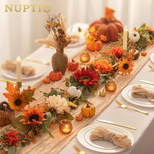Vista 2 de NUPTIO Guirnalda de otoño con calabaza de girasol: decoración de otoño de 6
