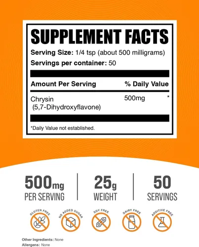 Vista 2 de BulkSupplements. com Chrysin Powder - 5,7-dihidroxiflavona, suplemento de crisina, suplemento antioxidantes, sin gluten, 500 mg por porción, 25 g